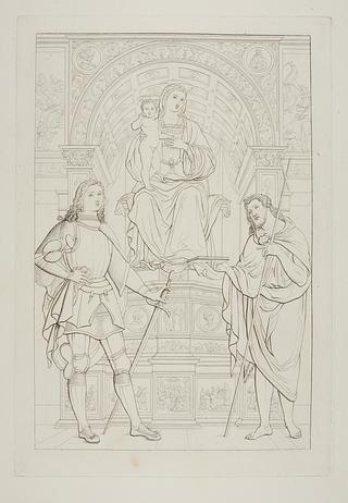 E1680 Maria med barnet på en trone med Sankt Georg og en helgen