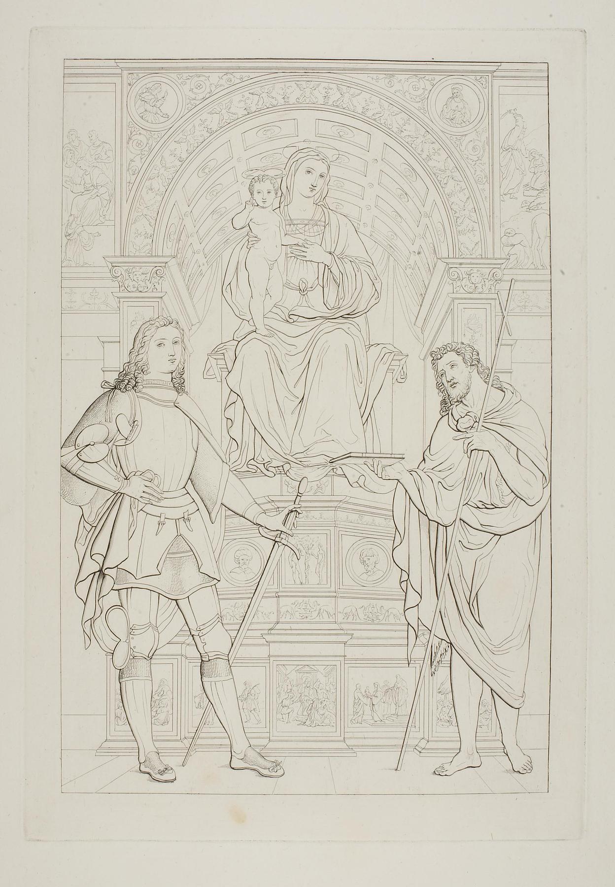 Maria med barnet på en trone med Sankt Georg og en helgen, E1680