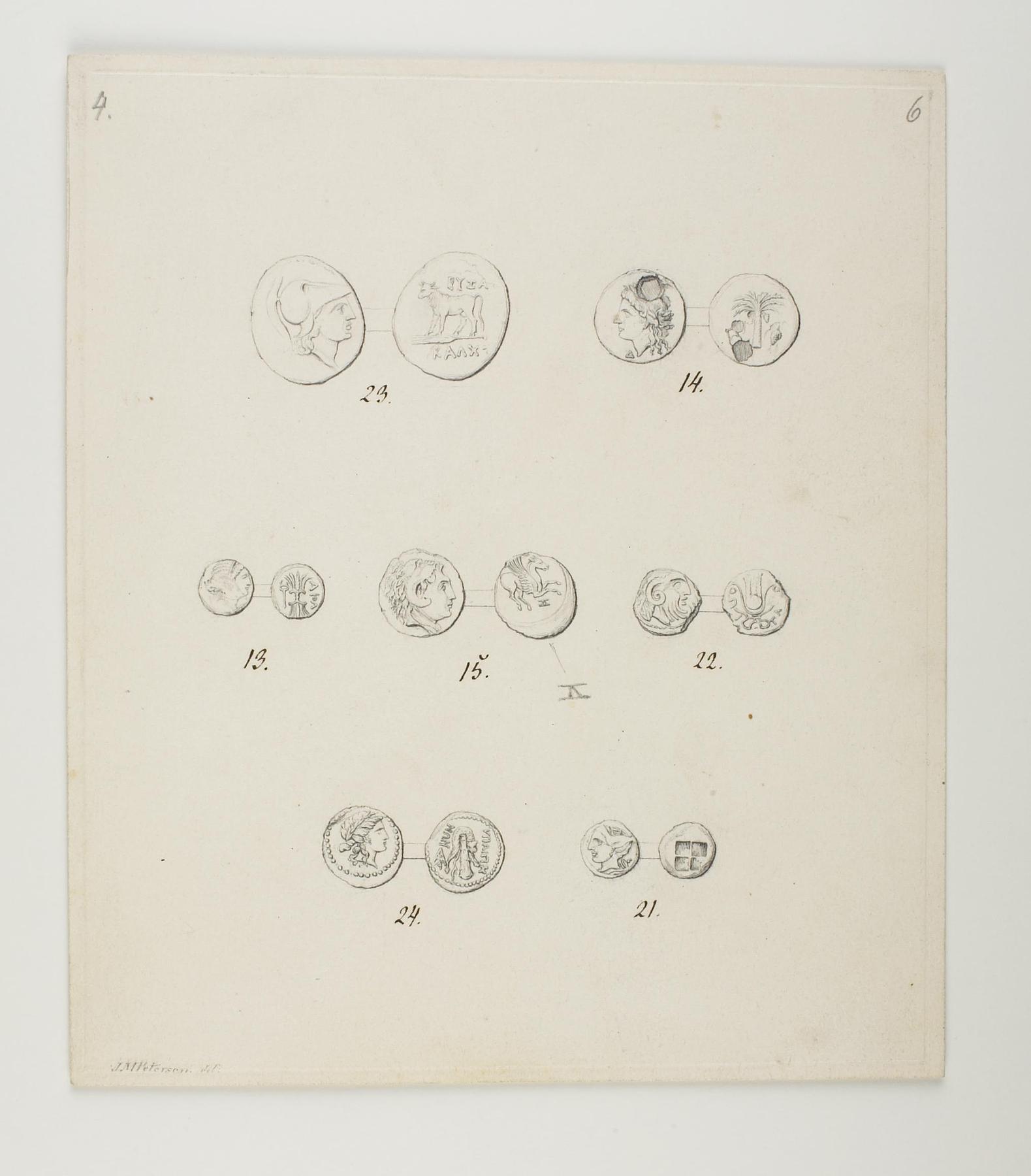 Obverse and reverse of seven Coins in Thorvaldsen's Collection of Greek Coins, D930