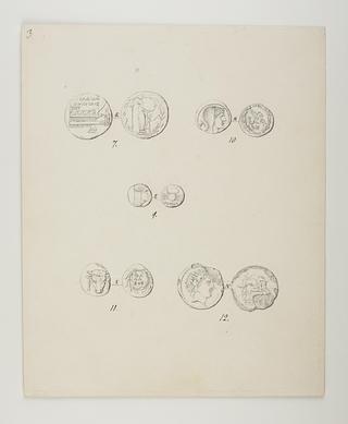 D929 For- og bagside af fem mønter fra Thorvaldsens møntsamling