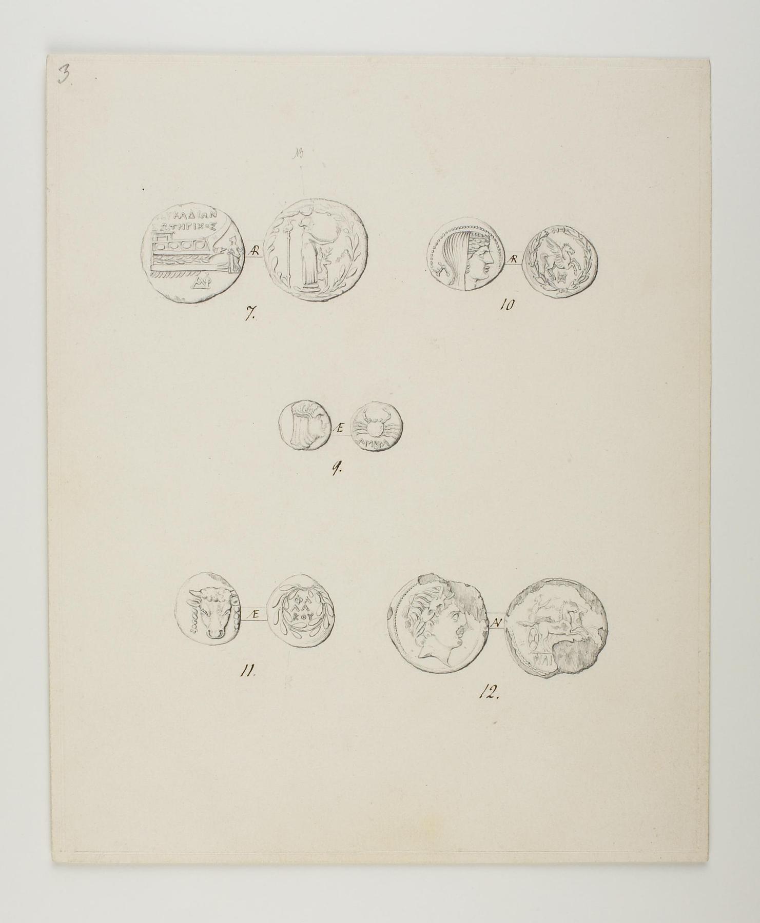 For- og bagside af fem mønter fra Thorvaldsens møntsamling, D929