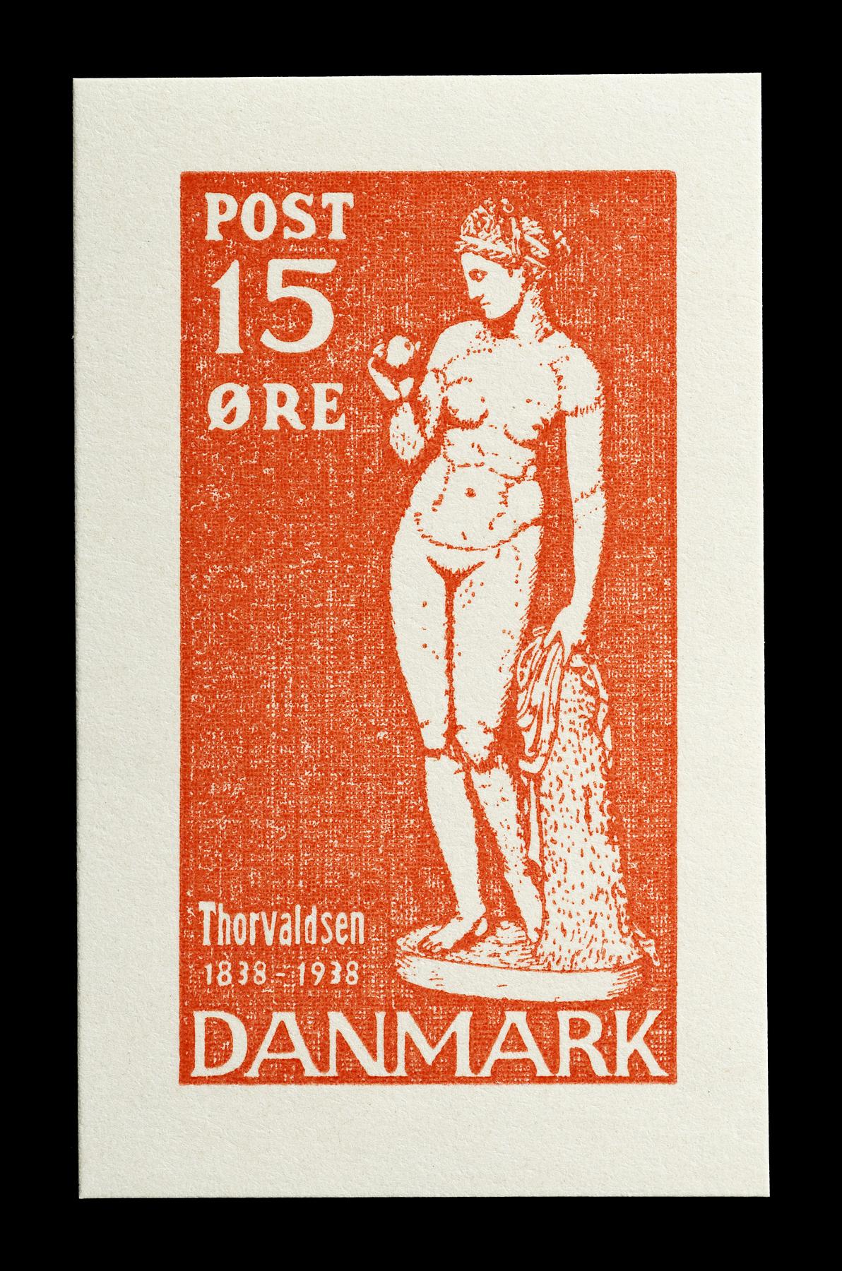 Prøvetryk af udkast til et dansk frimærke med Thorvaldsens Venus med æblet, E2377