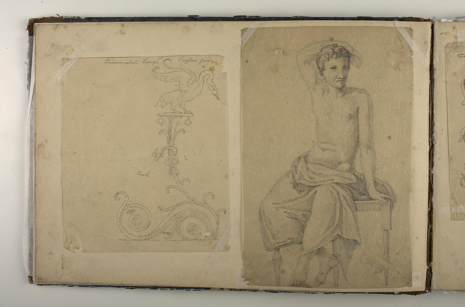 Ornament with a Swan. Seated Male Model, D1827,10