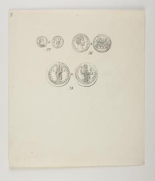 D933 For- og bagside af tre mønter fra Thorvaldsens møntsamling