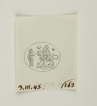 D1383 Harpokrates og Harpokrates siddende på en løve anbragt i en båd