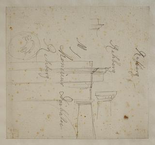 C864r Doric entablature. Seated man
