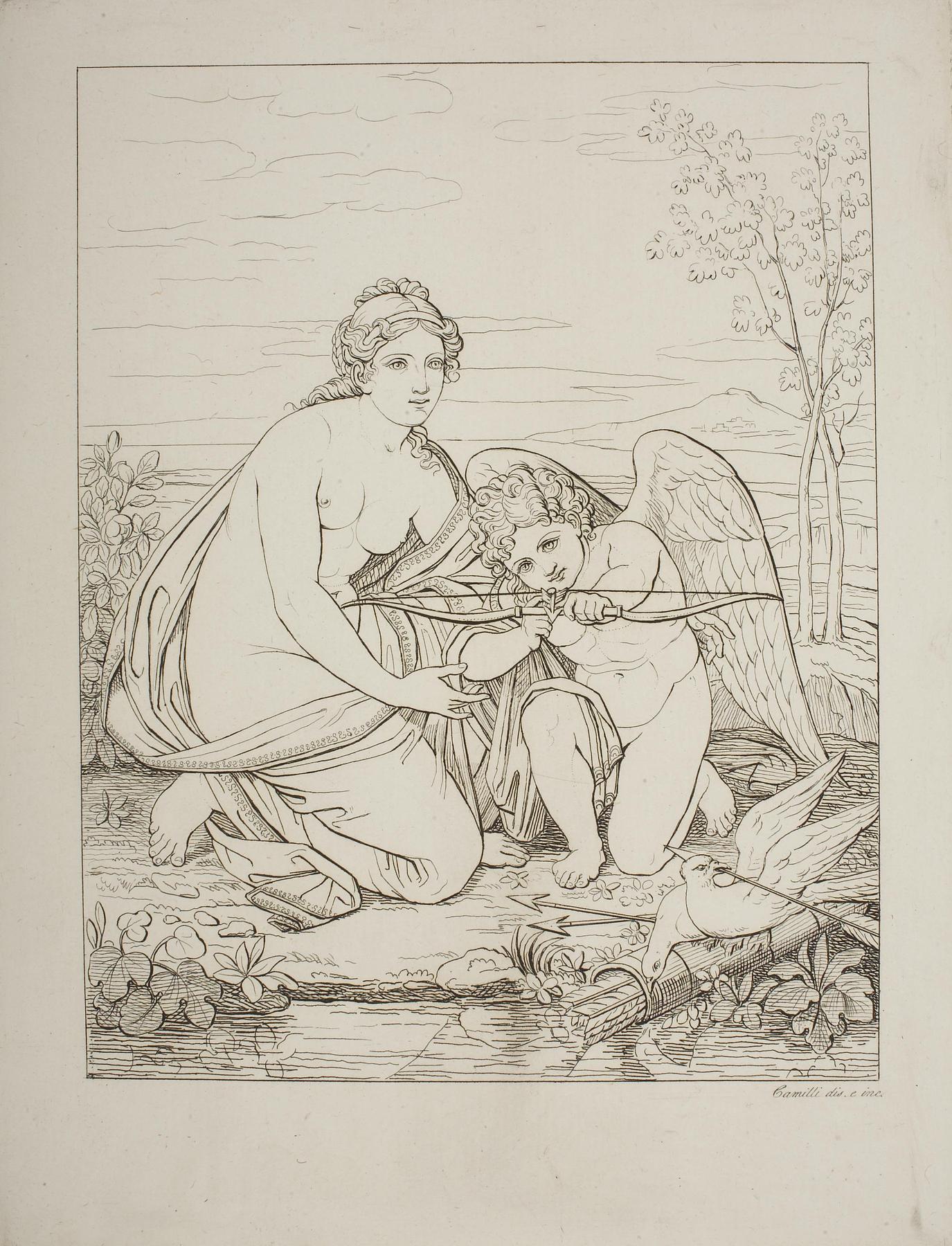 Venus lærer Amor at skyde med bue, E2158