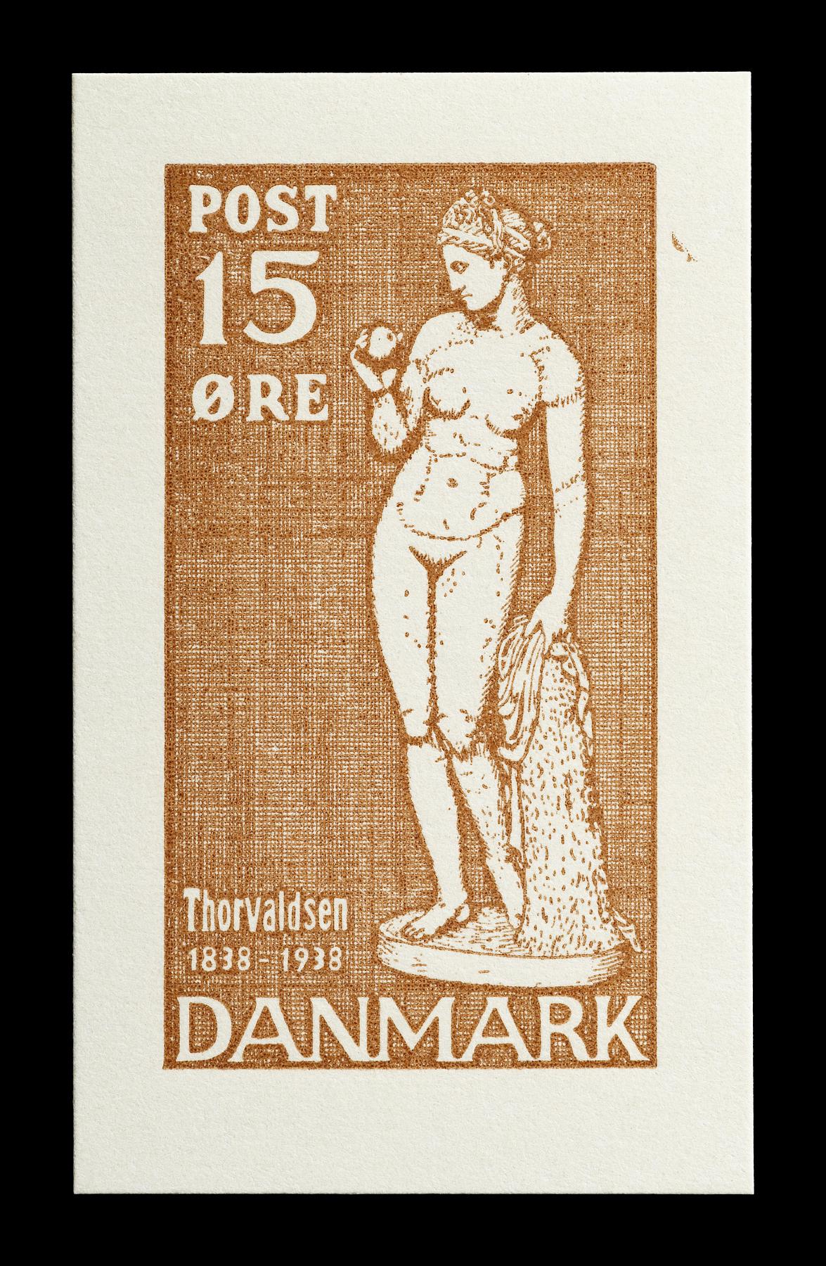 Prøvetryk af udkast til et dansk frimærke med Thorvaldsens Venus med æblet, E2376