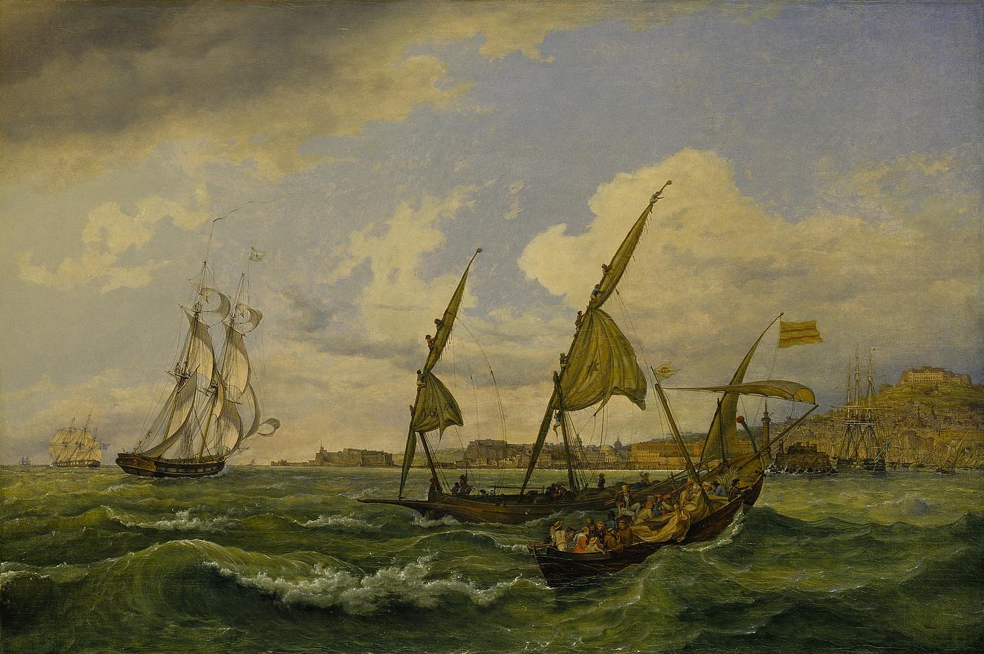 Havbugten ved Napoli (i forreste båd sidder Thorvaldsen og Thöming blandt de rejsende), B295