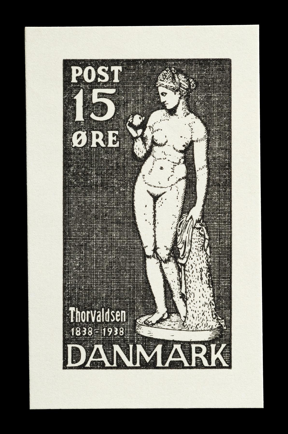 Prøvetryk af udkast til et dansk frimærke med Thorvaldsens Venus med æblet, E2379