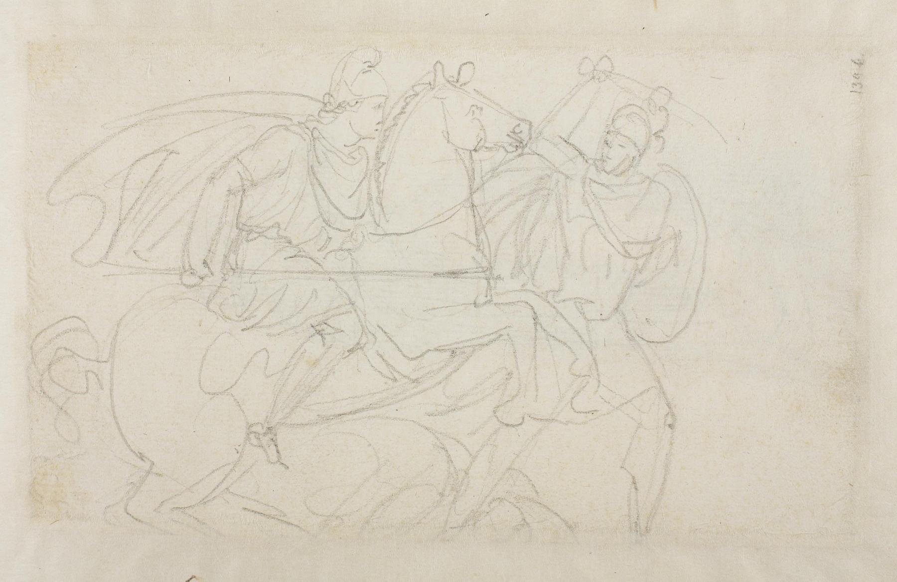 Warrior fighting with a rider, C717v