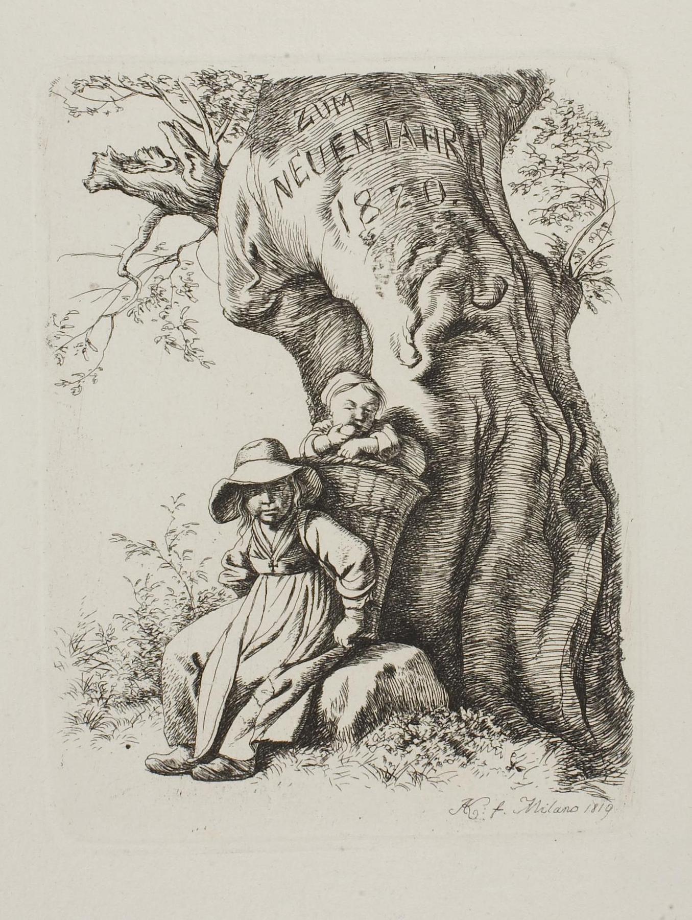 Zum neuen Jahr 1820. Bondekone med et barn, E727