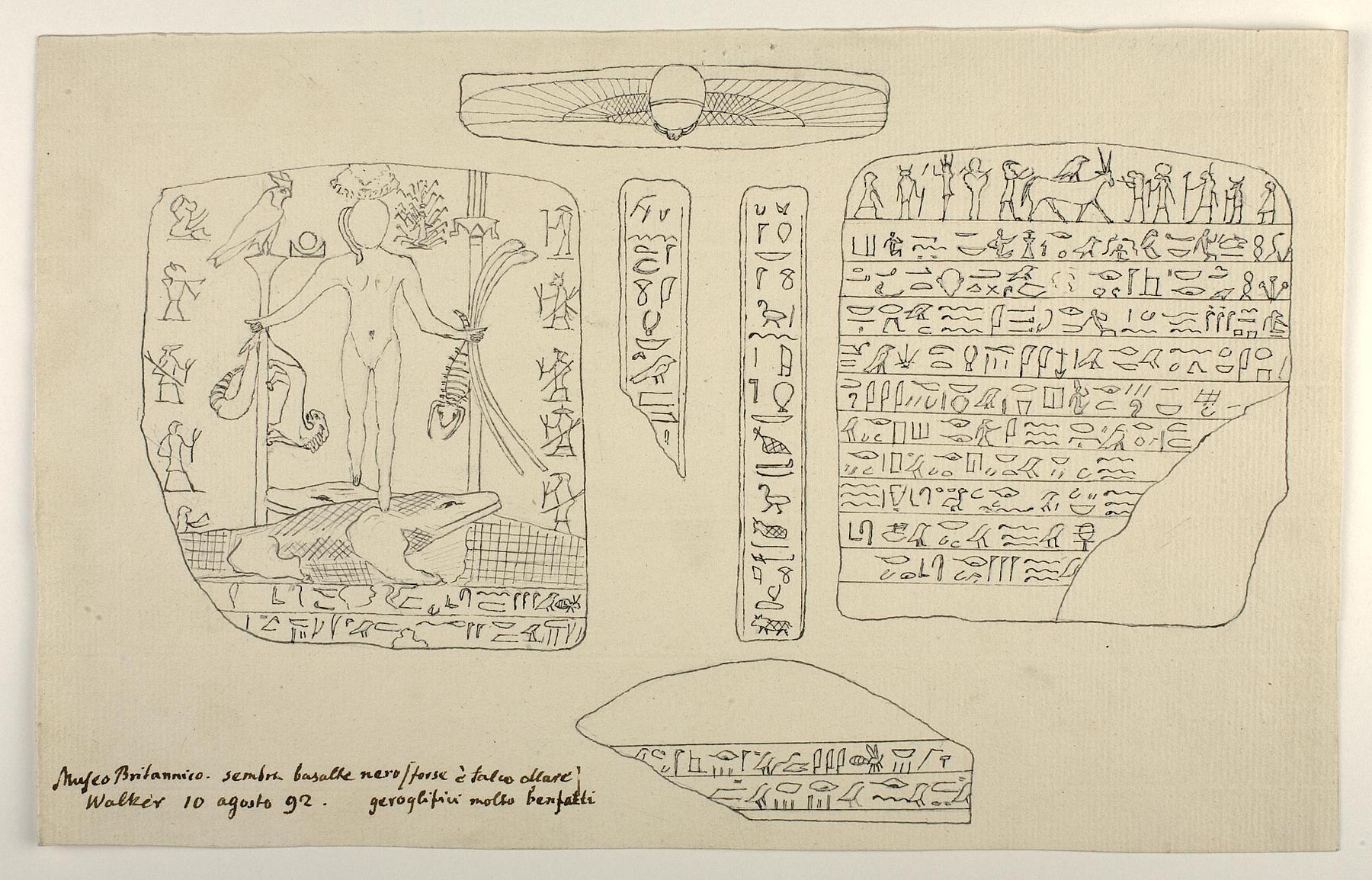 Figur stående på to krokodiller. Hieroglyffer, D1165