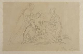 C1083 Two women offer wine to a recumbent man