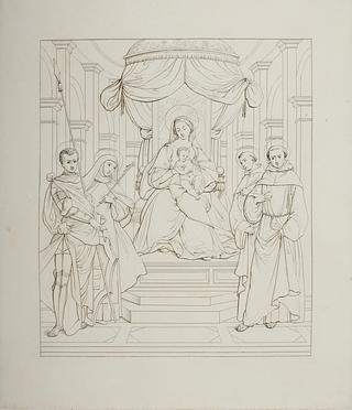 E1696 Maria tronende med Kristusbarnet omgivet af Sankt Georg og tre andre helgener
