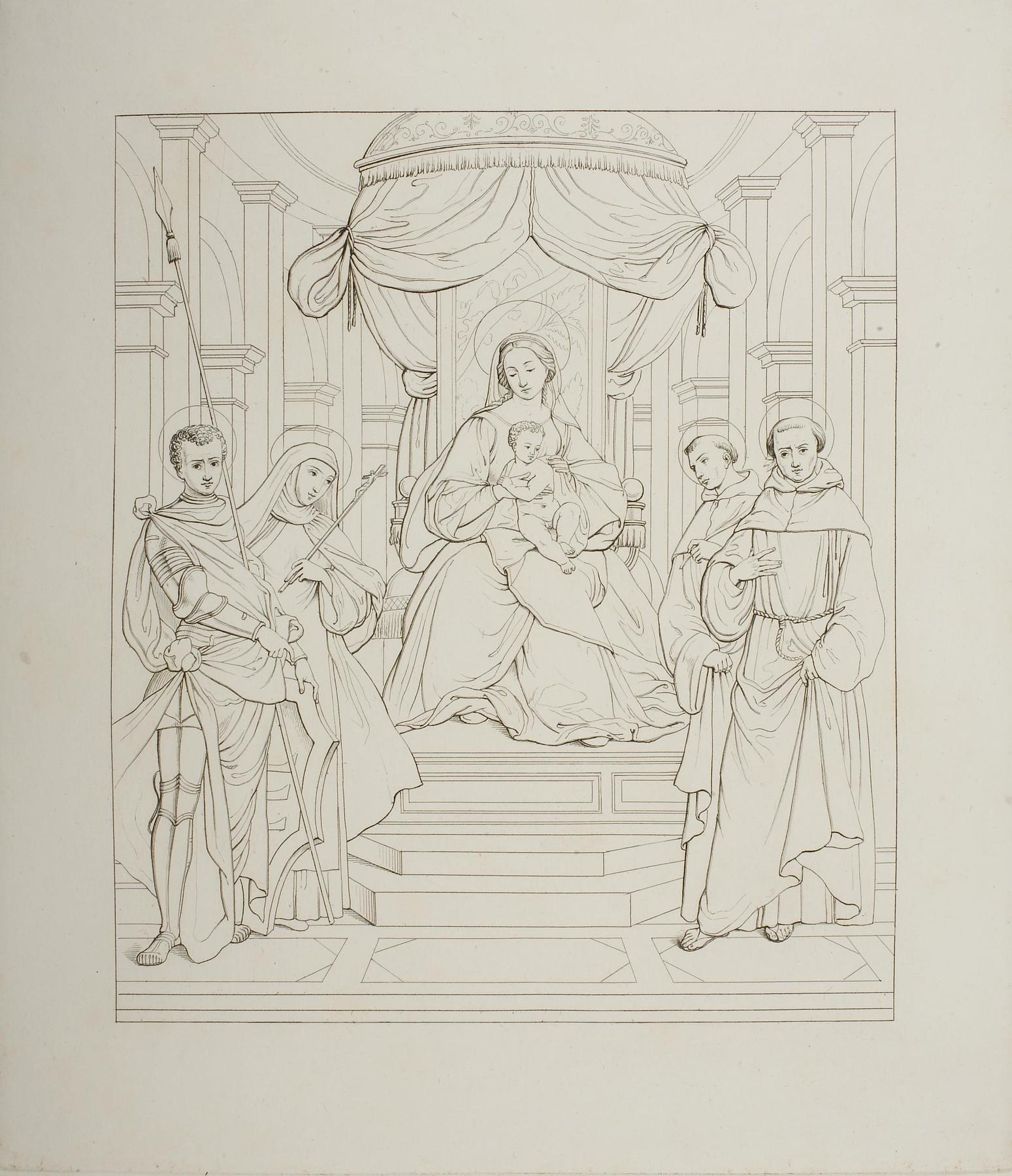 Maria tronende med Kristusbarnet omgivet af Sankt Georg og tre andre helgener, E1696