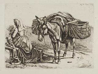 E731 Packed Mule and Woman Dressed in Costume from Frascati