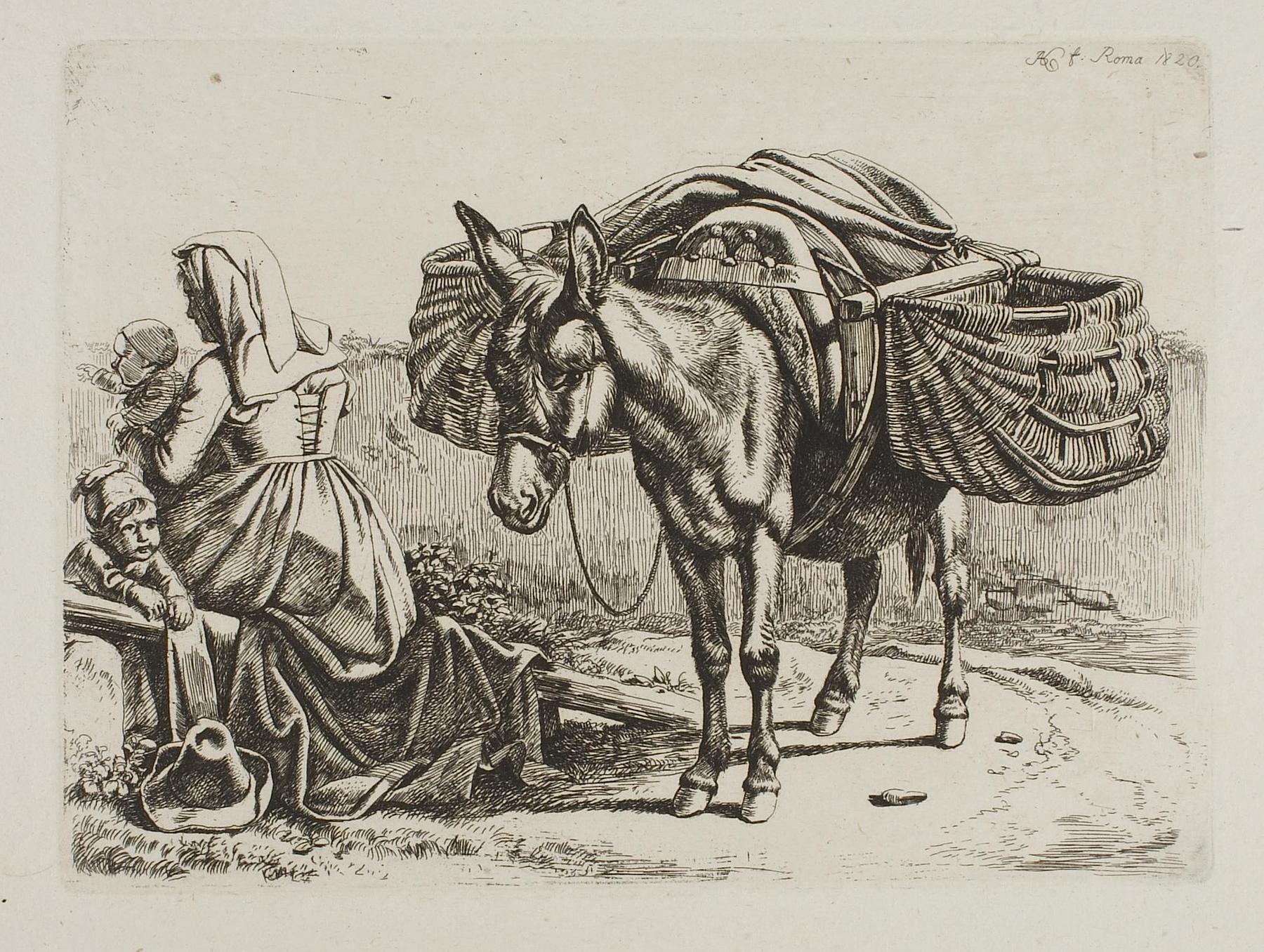 Packed Mule and Woman Dressed in Costume from Frascati, E731