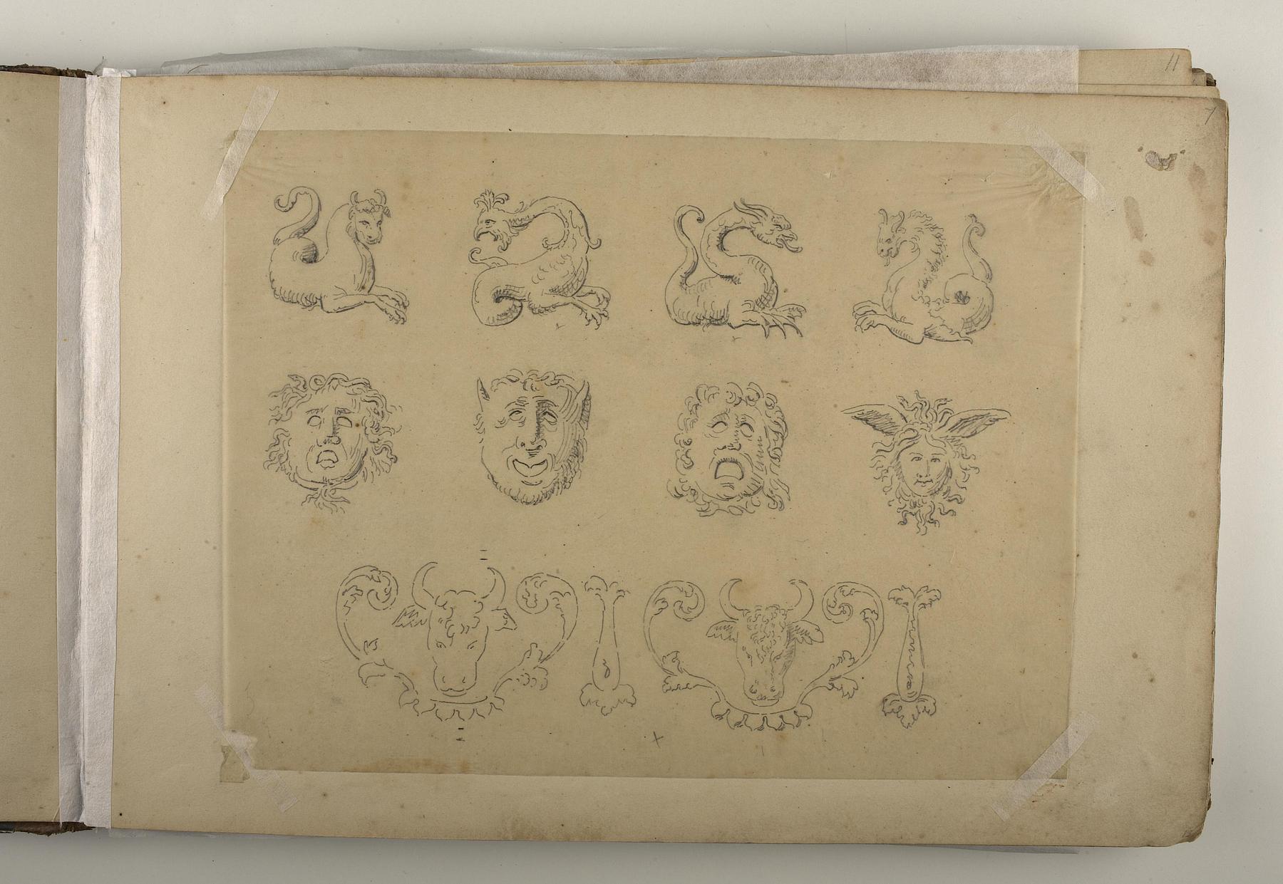 Ornamental Fable Animals, Masks and Heads of Oxes, D1827,13