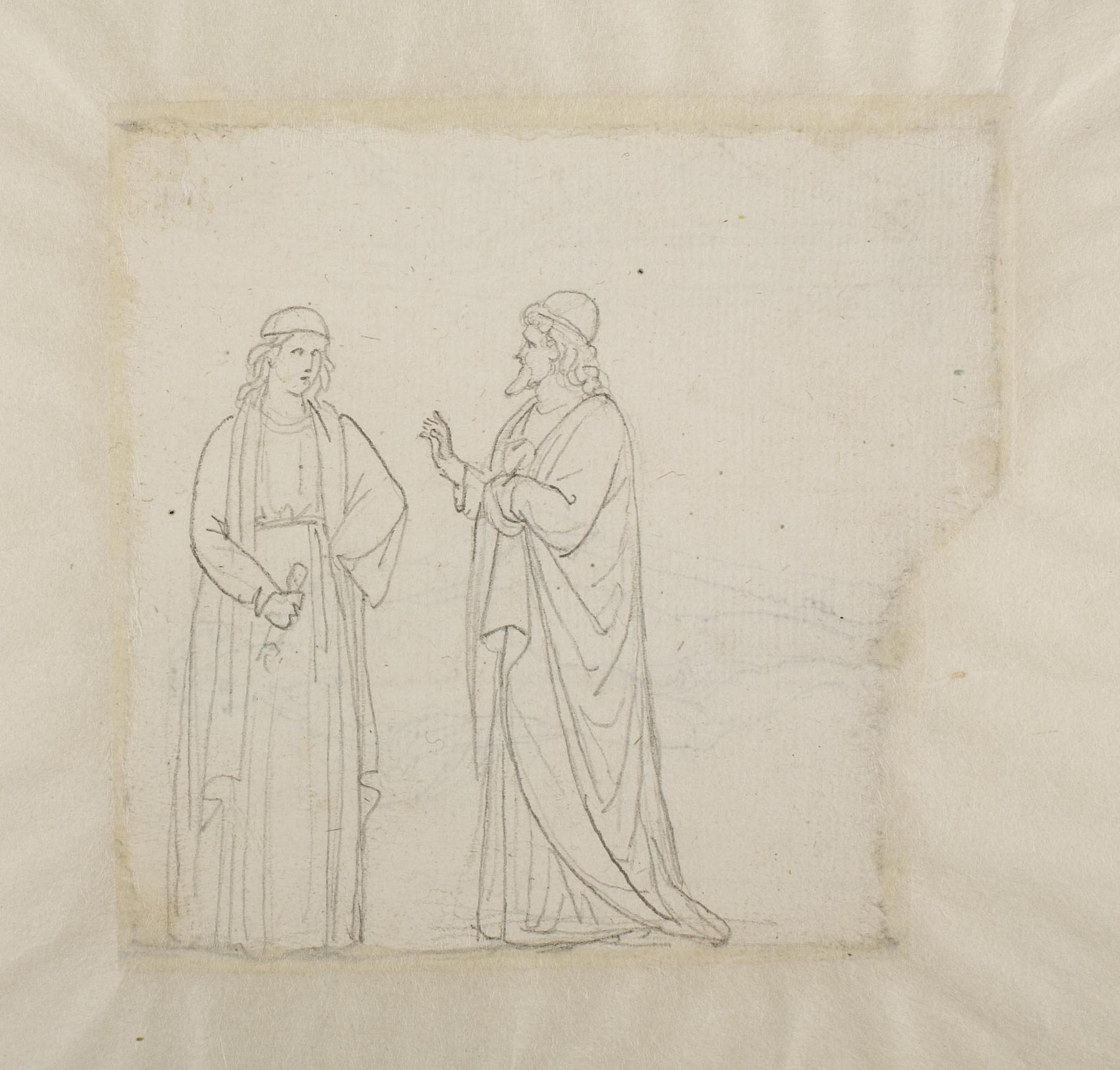 Two male figures in Renaissance costumes, C871v