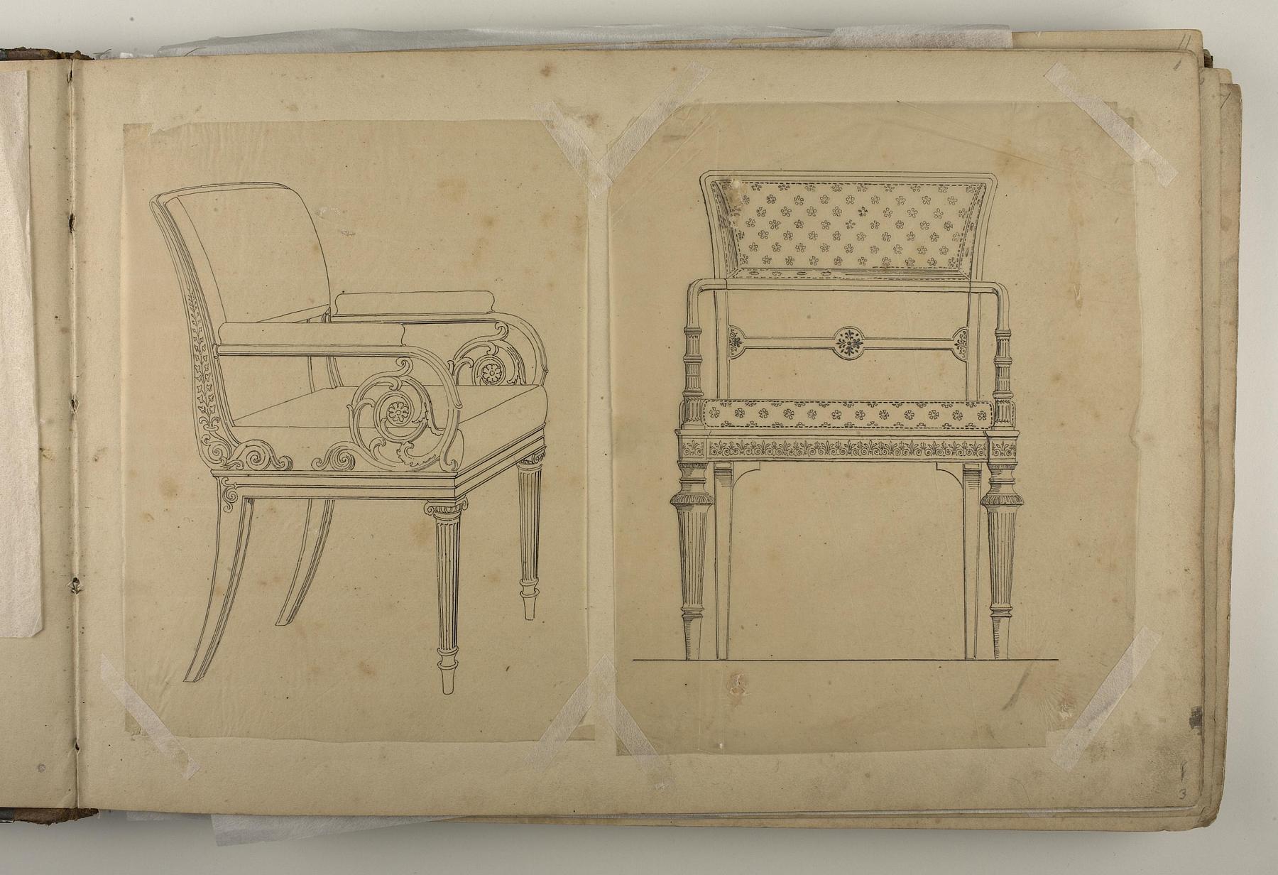 Empire Chair, Perspectiv and Elevation, D1827,3