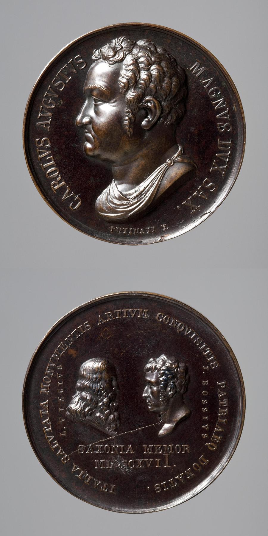 Medaljens forside: Storhertug Carl August af Sachsen-Weimar. Medaljens bagside: Leonardo da Vinci og Giuseppe Bossi, F110