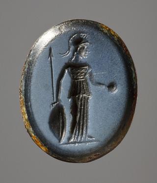 I231 Athena with a spear, shield, and libation bowl