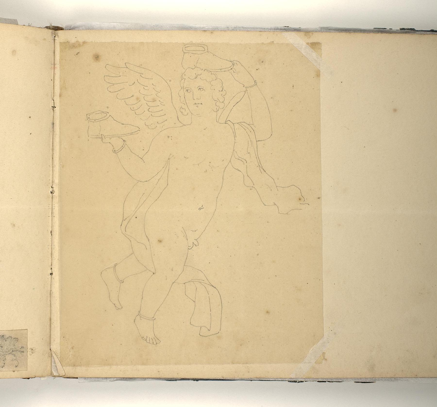 Flying Cupid holding Shoes up, D1827,63