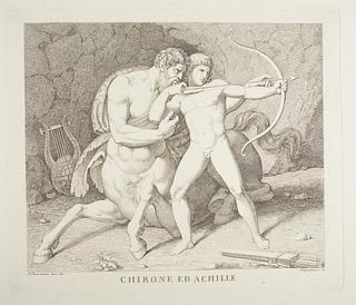 E89 Chiron lærer Achilleus at skyde med bue