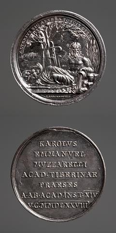 F102 Medaljens forside: Tiberflodens Gud. Medaljens bagside: Indskrift