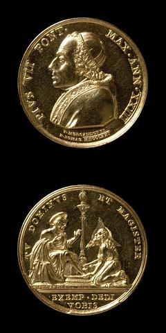 F104 Medal obverse: Pope Pius VII. Medal reverse: Christ washing Peter's Feet
