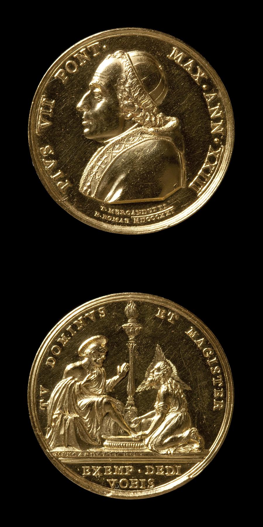 Medaljens forside: Pius 7. Medaljens bagside: Kristus vasker Peters fødder, F104