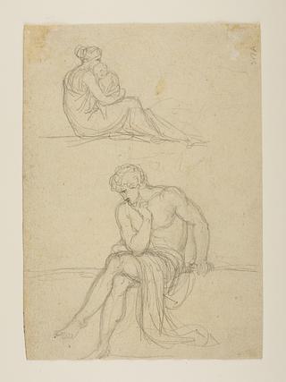 C731v Woman and child. Seated nude male