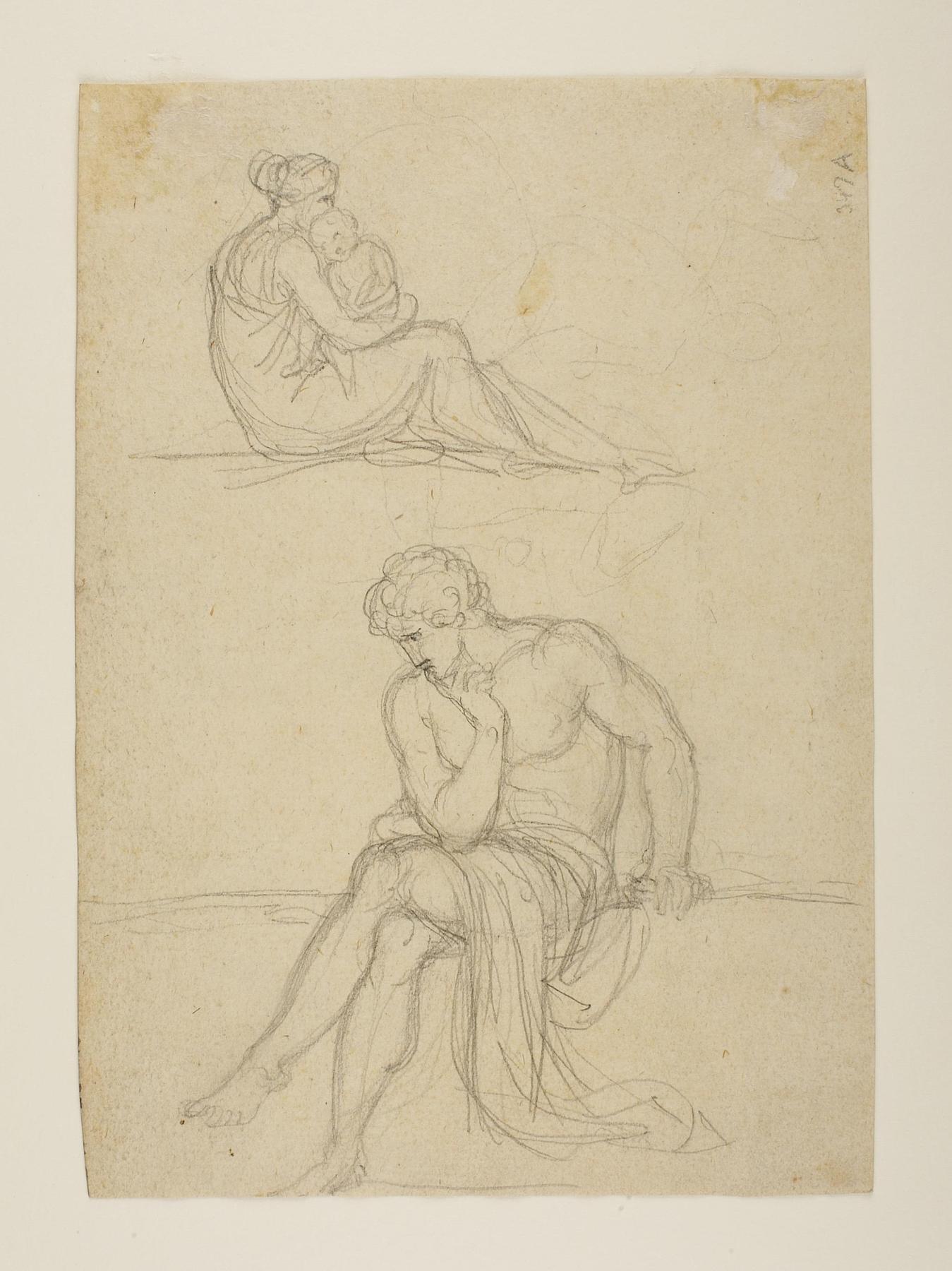 Woman and child. Seated nude male, C731v