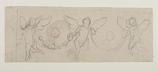 C222 Three hovering angels with flower branches as a festoon