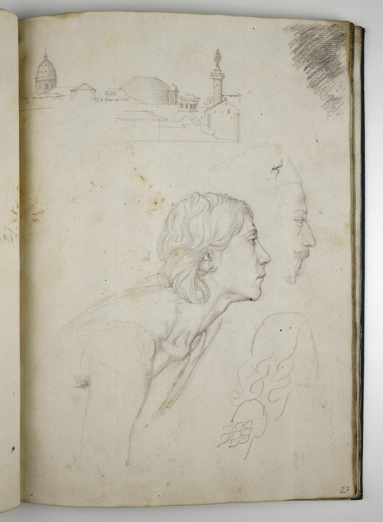 Prospekt af Rom. Ung mandlig model. Hoved af mand i profil, D1588,27