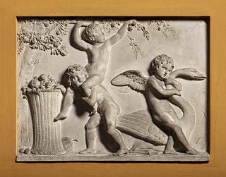 A411 Cupid with a Swan and Boys Picking Fruit, Summer