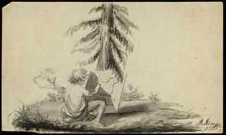 N261,13 Boy drawing a ground plan in a nature setting (Architecture in nature)