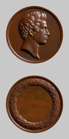 F129 Medal obverse: Portrait of a young man. Medal reverse: Oak wreath