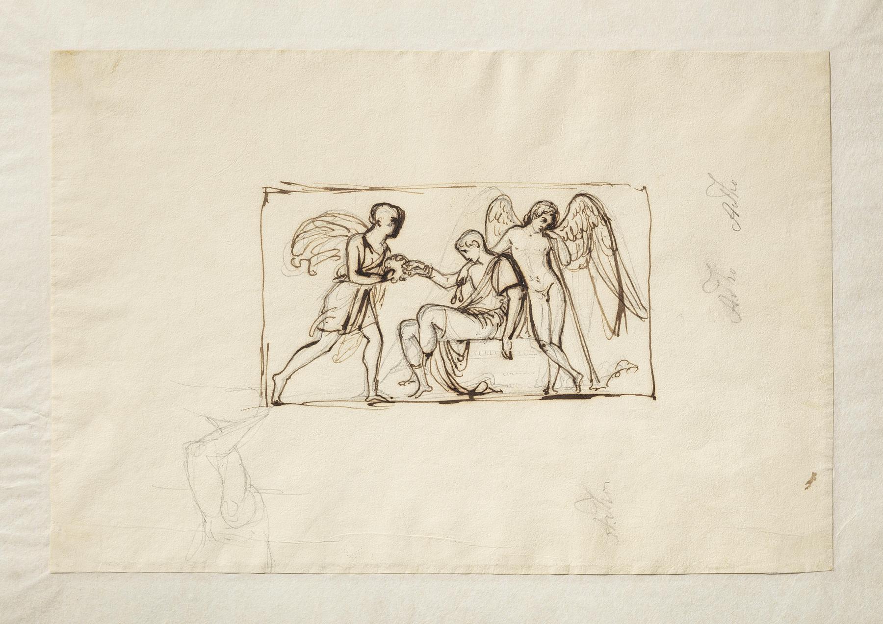 Den døende Johann Philipp Bethmann-Hollweg rækkes en æreskrans af sin bror, C147