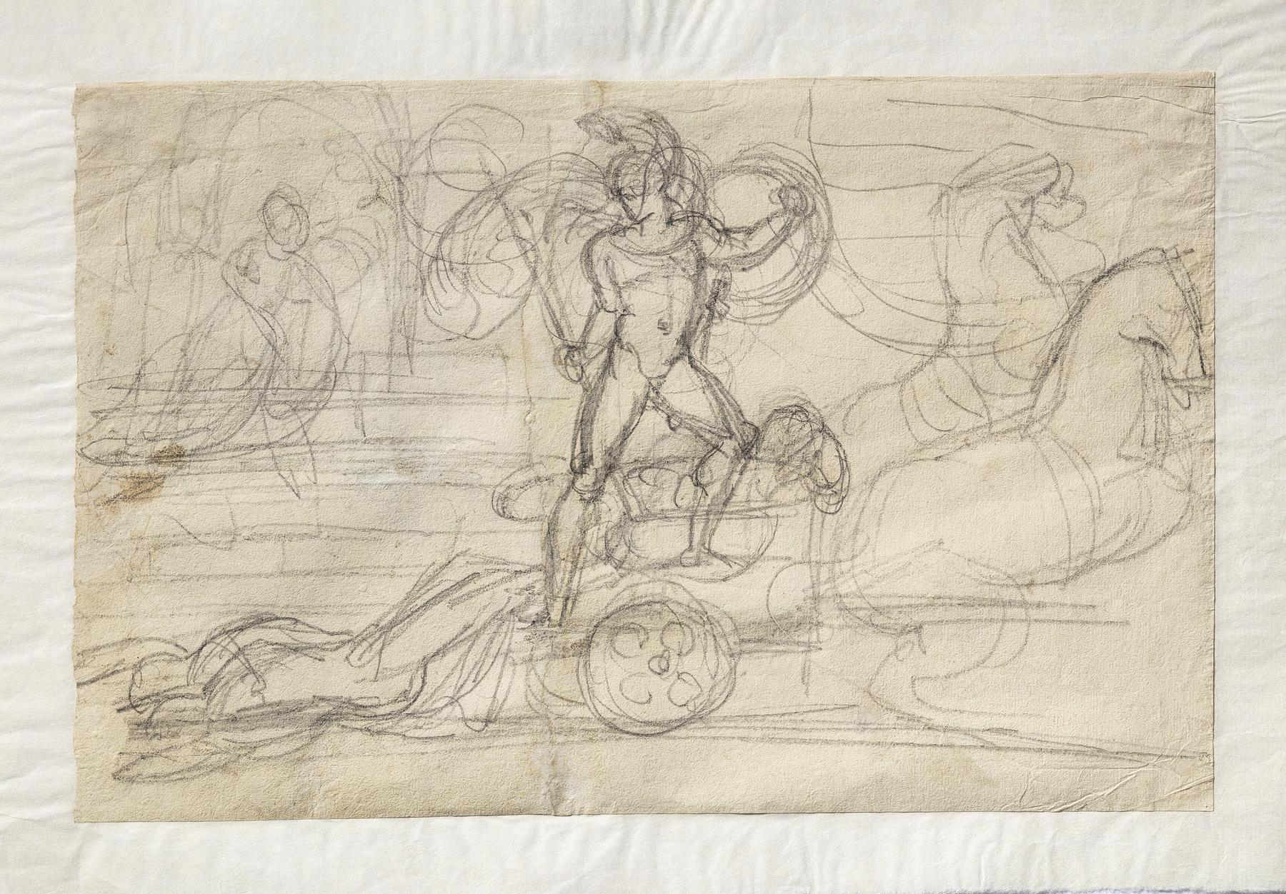 Achilles Drags Hector's Body Behind His Chariot. Paolo and Francesca (?), C26r