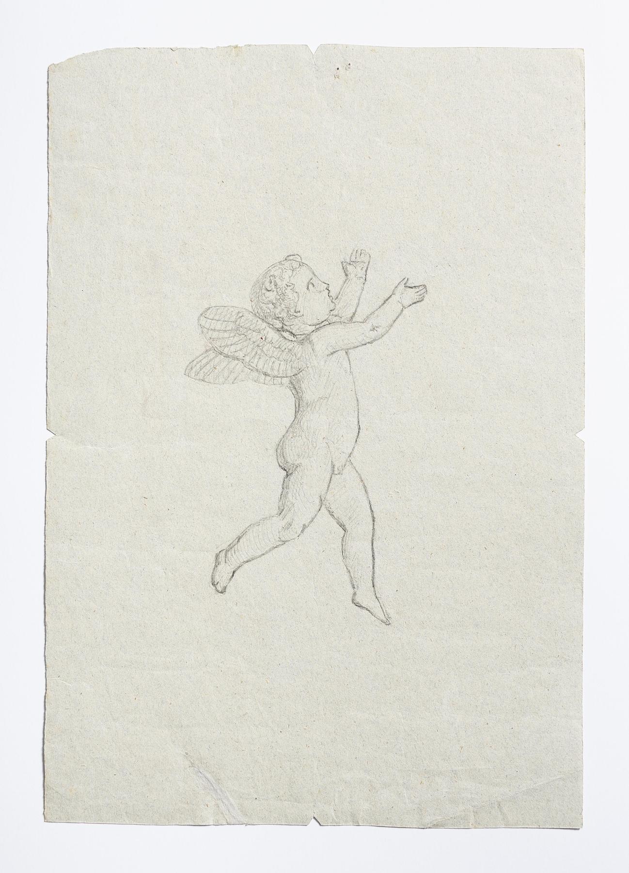 Svævende putto med hævede arme, D1653r