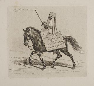 E670 Hest lastet med maleredskaber og en tegnemappe med Kleins adresse i Langen Gasse No. 66