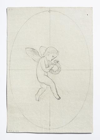 D1654v Putto med blomsterkrans