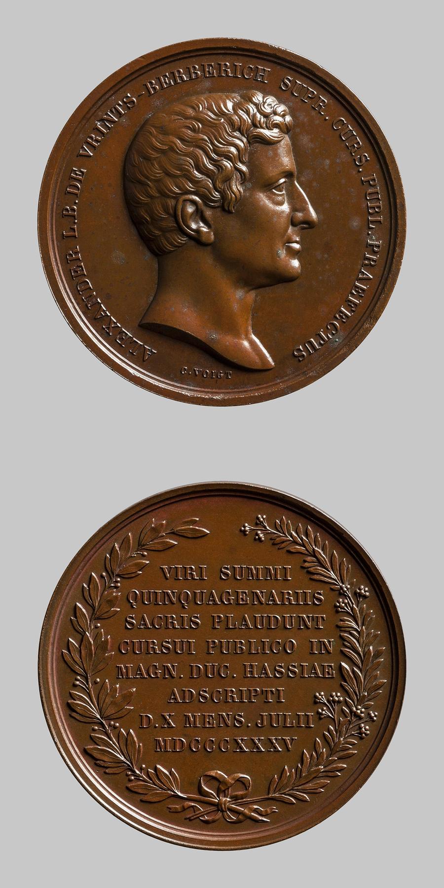 Medaljens forside: Alexander, friherre ved Urints-Berberich. Medaljens bagside: Indskription, F126