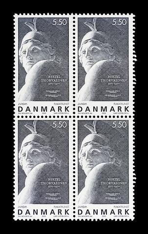 E2381 Firblok af frimærker med Thorvaldsens Jason med det gyldne skind