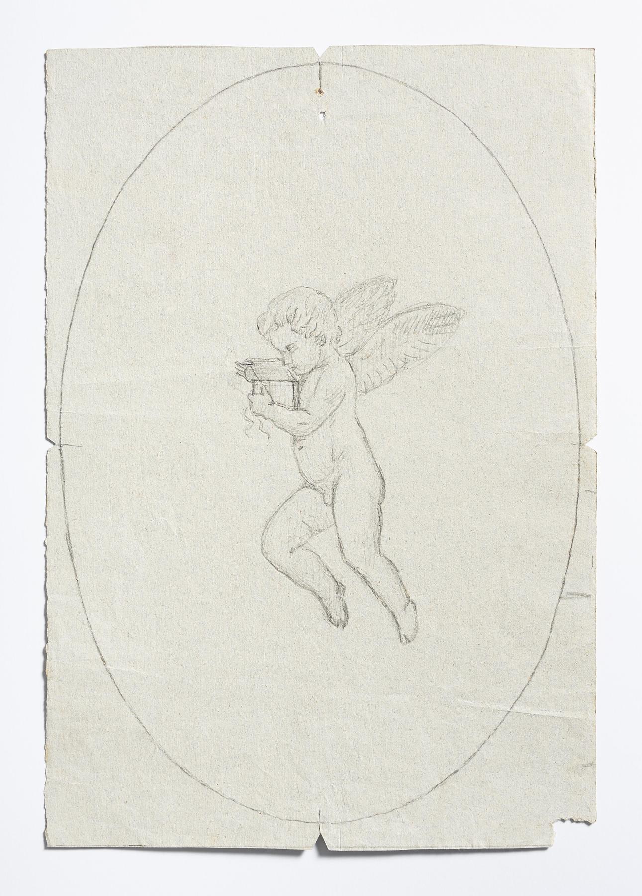 Svævende putto med fuglebur, D1655r