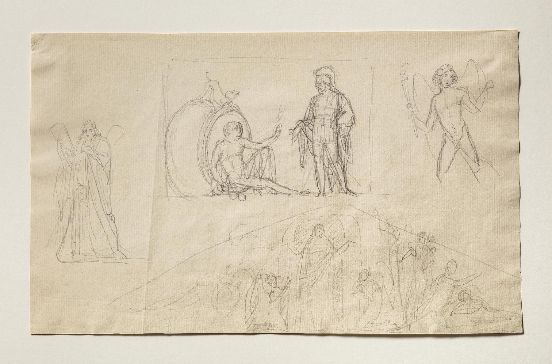 Alexander og Diogenes. Apostlen Andreas. Hymen eller Amor og Hymen. Trekantgavl med Kristi opstandelse, C28