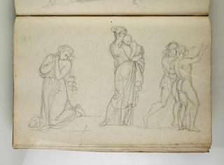 C562,35v The Penitent Mary Magdalene. A mother carrying her child. Two young men